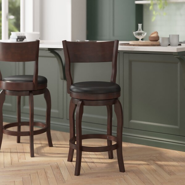 Flash Furniture Nichola Classic Open Back Swivel Counter Pub Stool w/Wood Frame & LeatherSoft Seat, Espresso/Black ES-NT2-24-ESP-GG - main